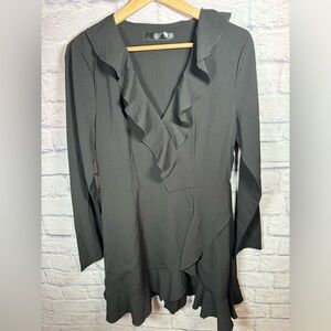Missguided Ruffle Vneck black mini dress women’s size 8